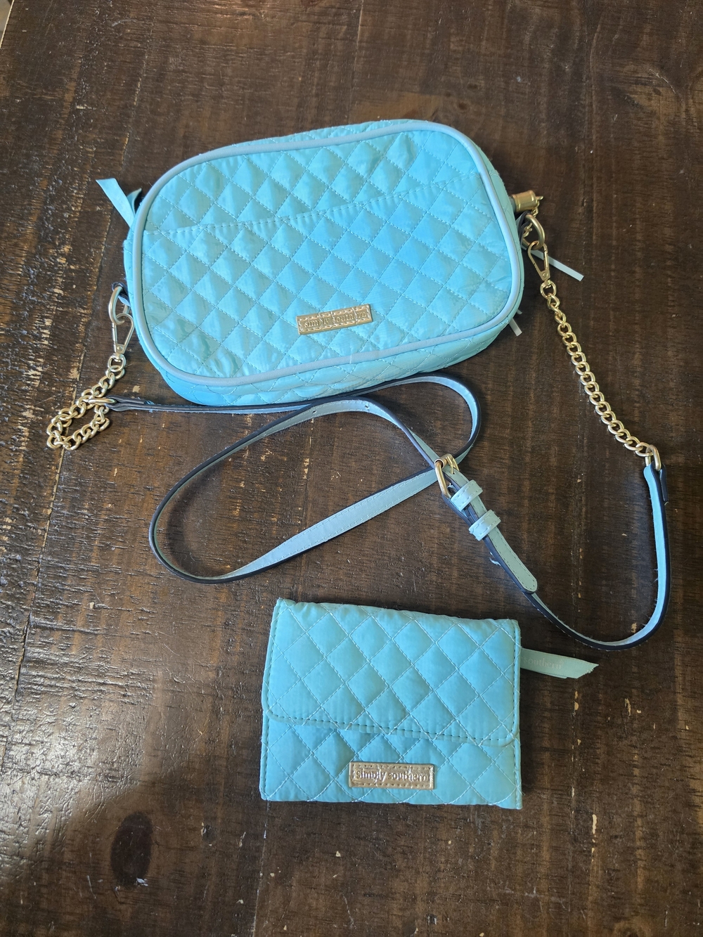 Simply Southern Quilted Aqua Crossbody Bag with Matching Wallet
